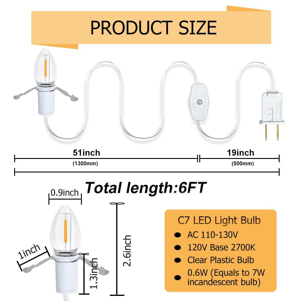 4-Pack 6Ft White Accessory Cords with C7 LED Bulbs – LightmoreGmbH Lighting Accessories