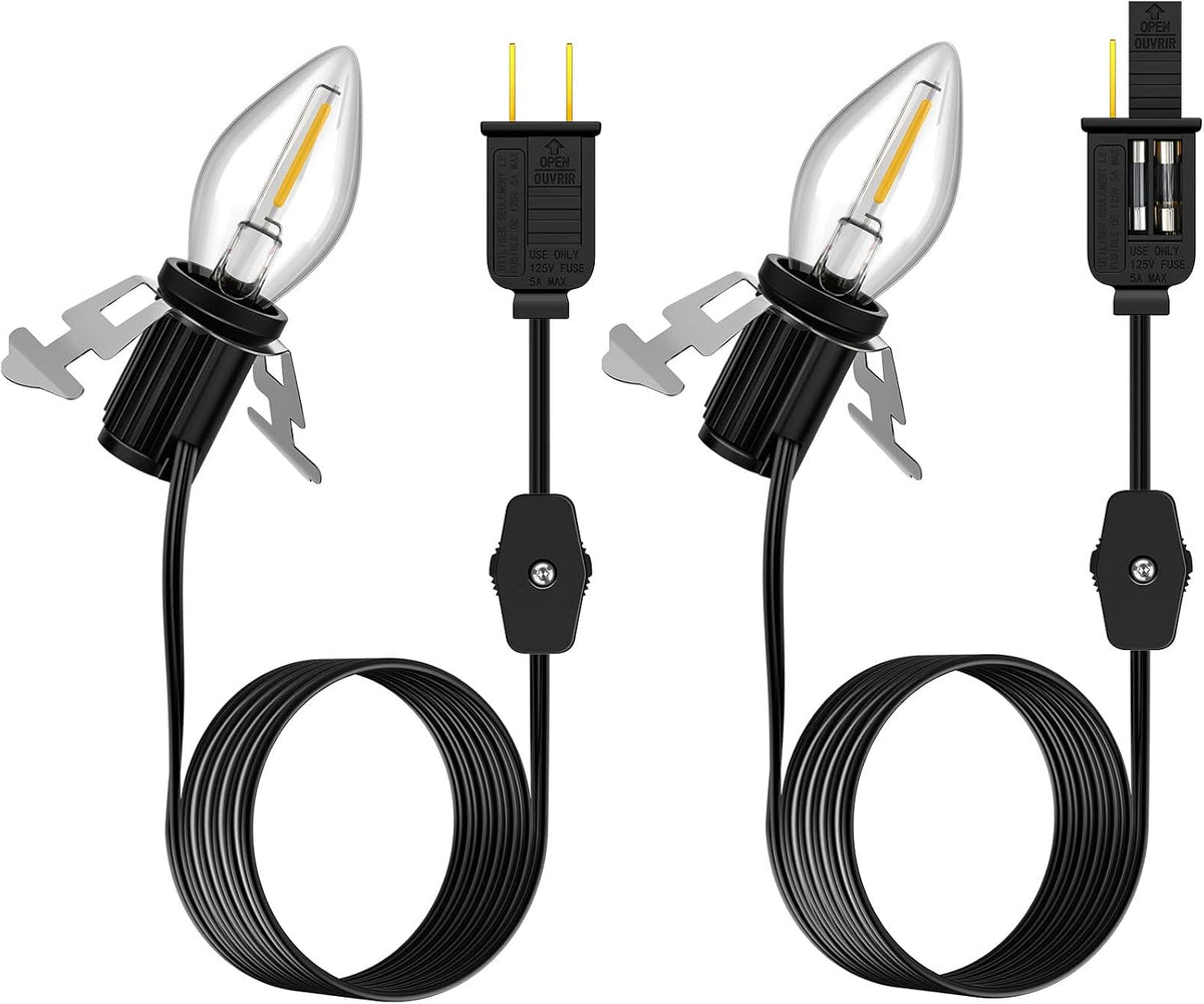 LightmoreGmbH 6FT Accessory Cord with C7 LED Light Bulb, 2-Pack – Decorative Lighting Cords for Christmas Villages & Seasonal Displays