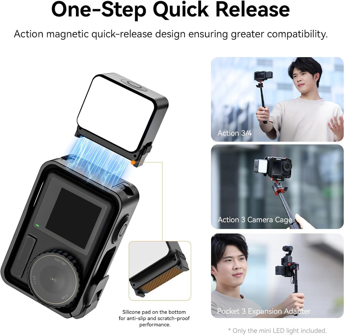 LightmoreGmbH ULANZI LM18 Mini LED Vlogging Light – Magnetic Video Fill Light for DJI Osmo Action Cameras & Pocket 3/4 Adapter