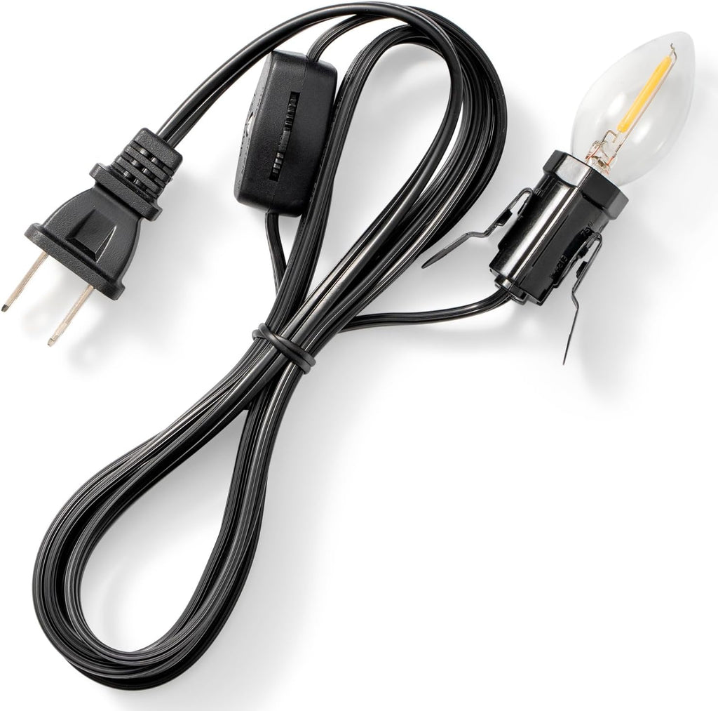 LightmoreGmbH 6FT C7 LED Accessory Cord with E12 Candelabra Socket, Clips & On/Off Switch – Black Christmas Village & Decorative Lighting Cord